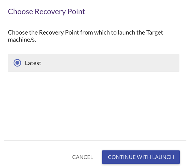 Launch the target machine in recovery mode and choose the appropriate recovery point (1)