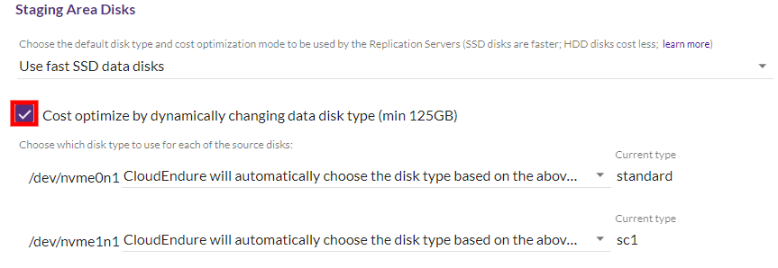 Machine replication settings - enabling CloudEndure Disaster Recovery cost optimization feature