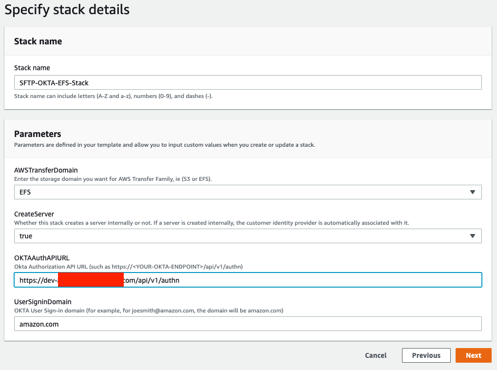 CloudFormation tempalte - Using OKTA as an identity provider with AWS Transfer Family and Amazon EFS