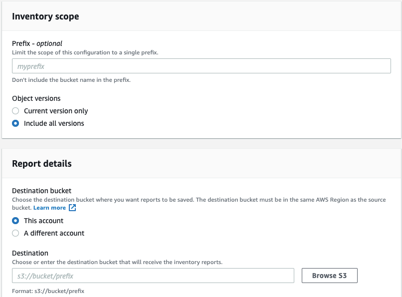 Generate S3 Inventory for S3 buckets - configuration 1