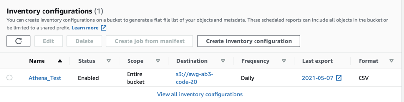 S3 Inventory Configuration