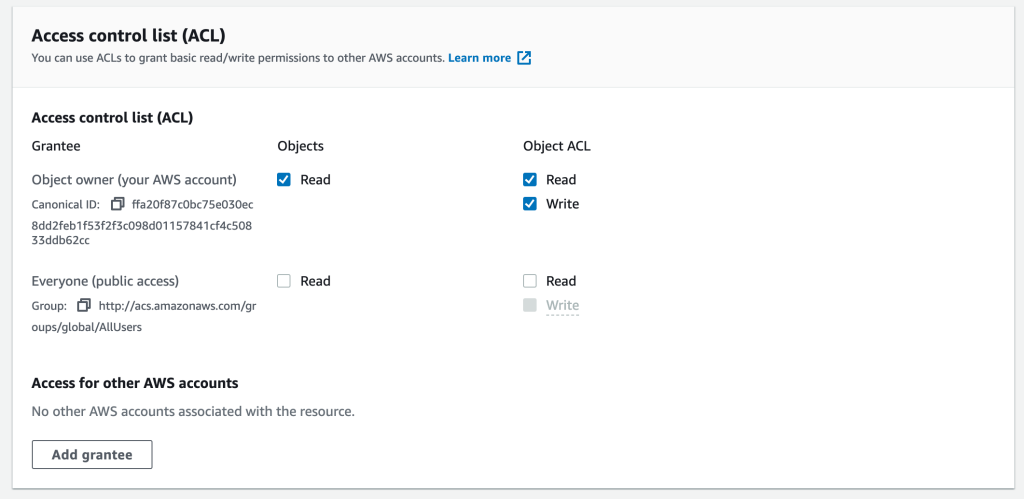 Access control list (ACL) for your Amazon S3 Batch Operations job