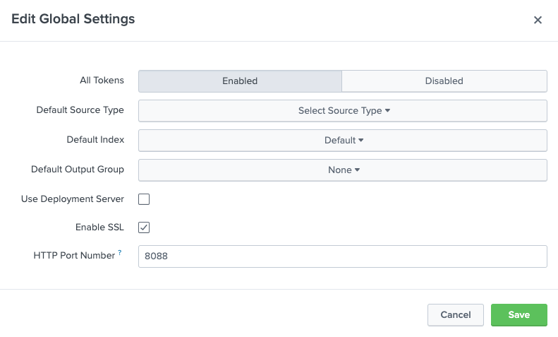 After logging in to Splunk, navigate to Global Settings.