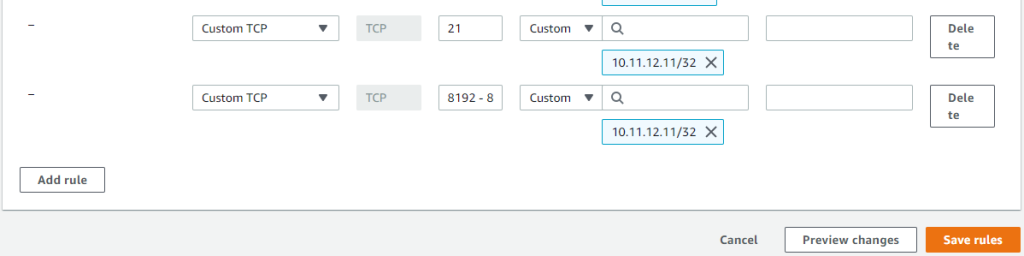 From the Inbound rules tab, choose Edit inbound rules. Choose Add rule. For the Type, select Custom TCP.