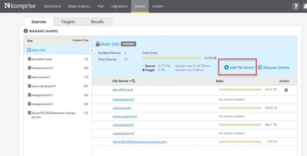 Customers must define their source NAS shares and target Amazon S3 buckets