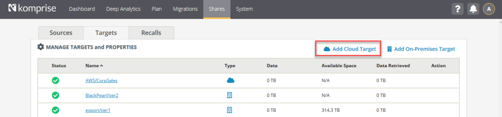 Once you have added all of our source NAS Shares, we can now add Amazon S3 buckets as Targets