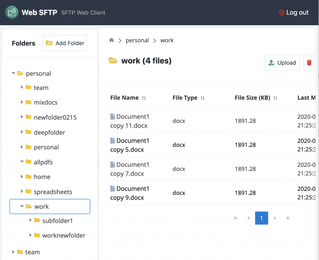 After authentication, each user can upload and download required files as well as create folder hierarchies to organize content