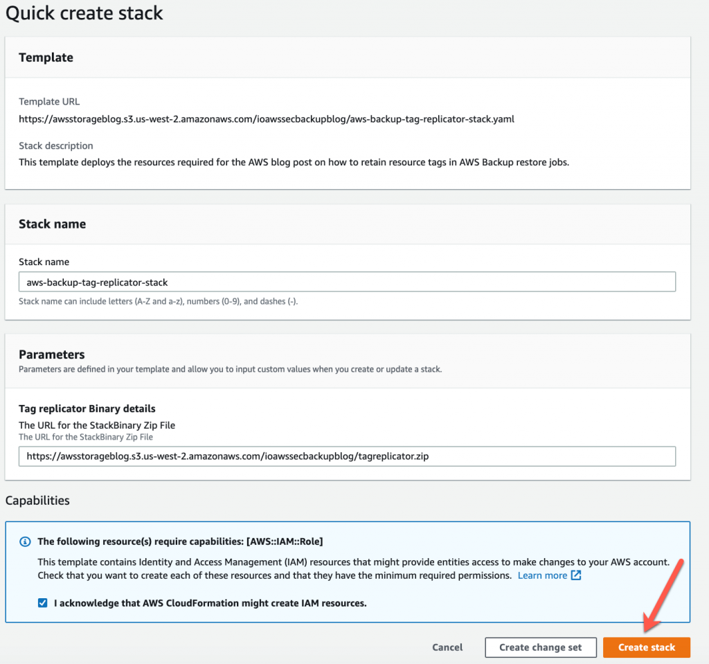 Figure 2 - AWS CloudFormation Quick create stack to deploy resources