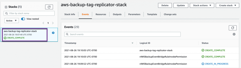 Figure 3 - Stack updates from CREATE_IN_PROGRESS to CREATE_COMPLETE