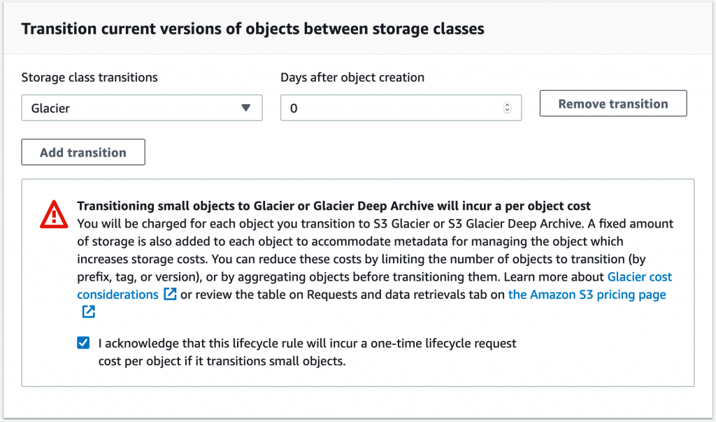 Figure 4: Confirming the creation of zero-day lifecycle rule