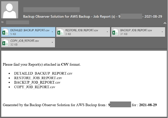 Daily email from backup observer solution