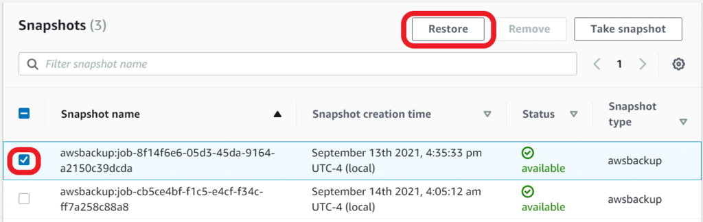 Restore snapshot