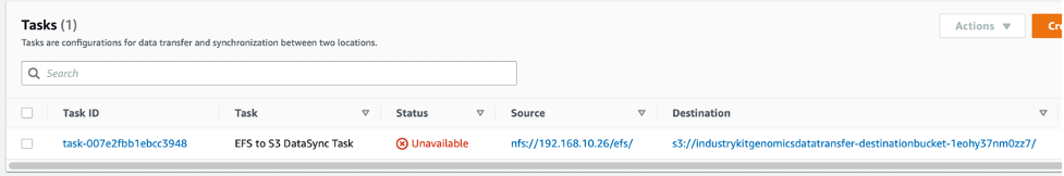 Figure 6- AWS DataSync task initial status