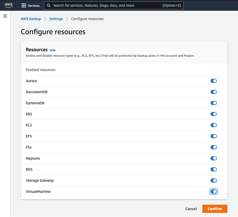 Figure 1.0: AWS Backup Service opt-in wizard.