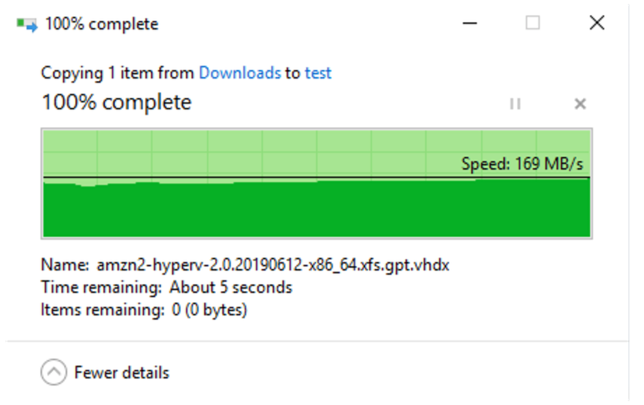 copy file progress window showing a file being copied to the new file share of the Amazon S3 File 