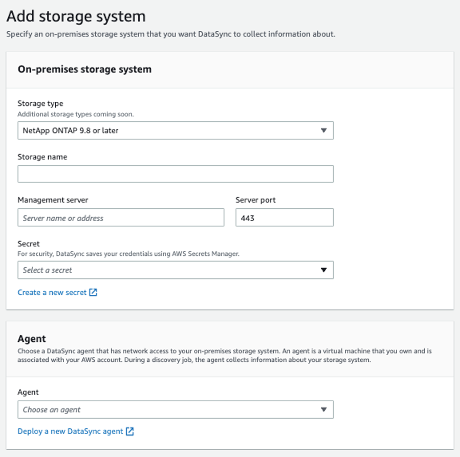 Add storage system DataSync console screenshot