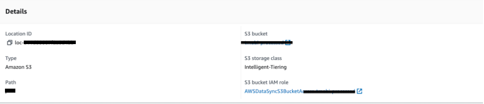 Figure 5. Destination location for Amazon S3 of DataSync task