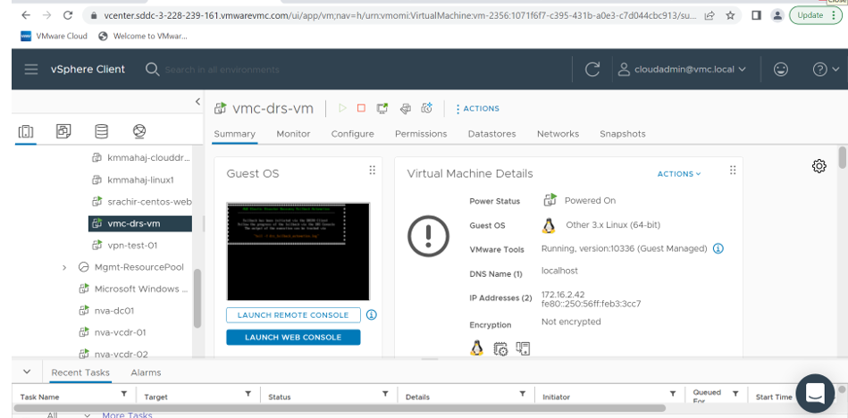 Figure showing details of the VMware on Cloud VM used as the source machine