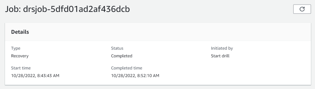 Recovery dashboard in Elastic Disaster Recovery showing the recovery status for the VMC SDDC VM