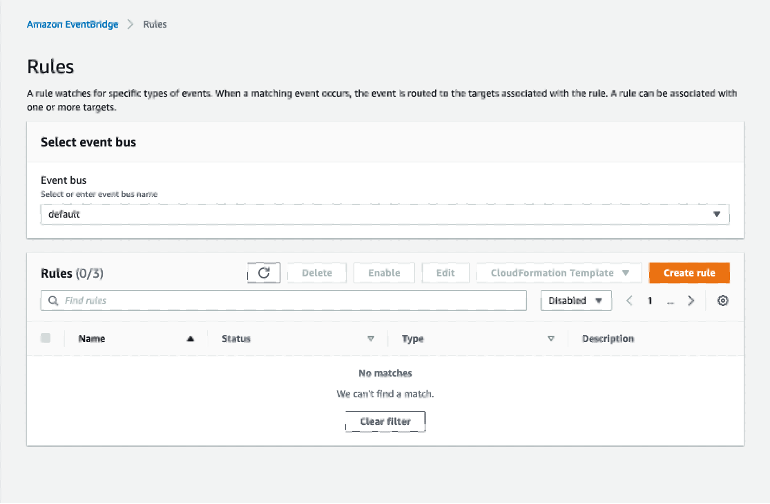 This is where you can create EventBridge rules.