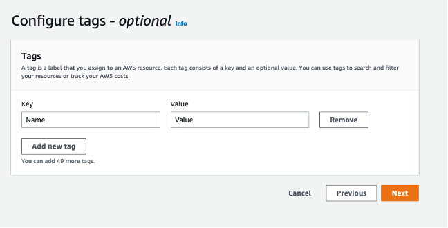 This is where you can create an optional tag for the EventBridge rule