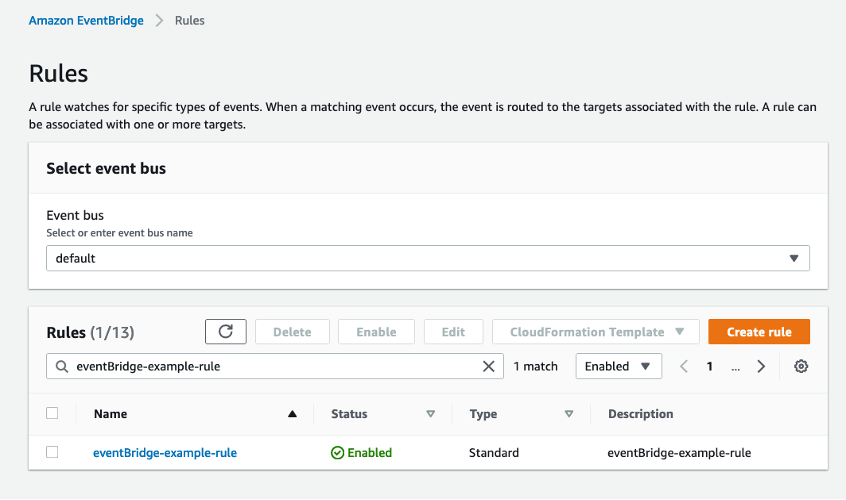 Once you create the rule, you can see it in your Amazon EventBridge console.