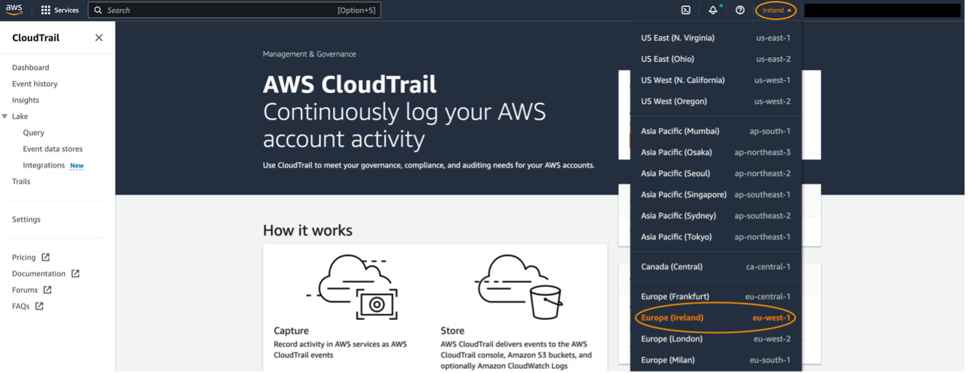 Go to the CloudTrail console and choose the AWS Region where your S3 bucket is.