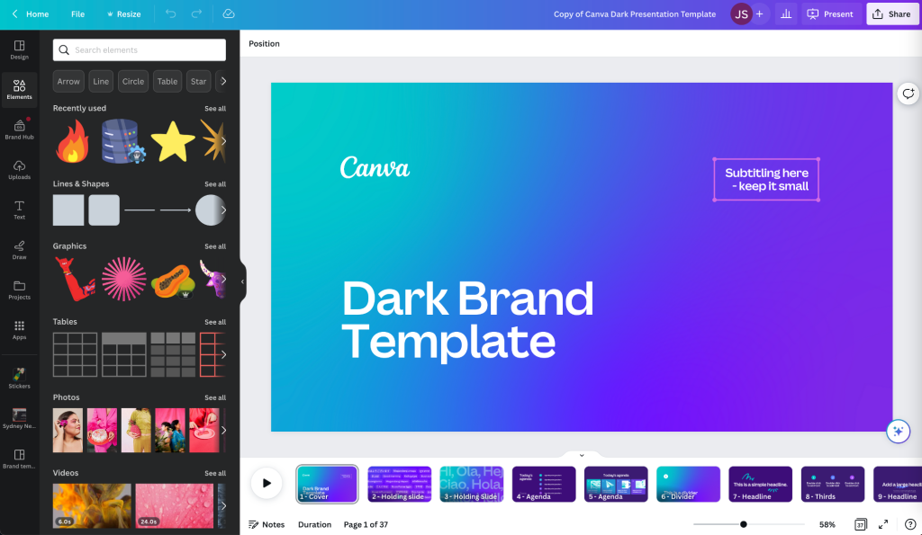 A brand-specific template for a Canva presentation