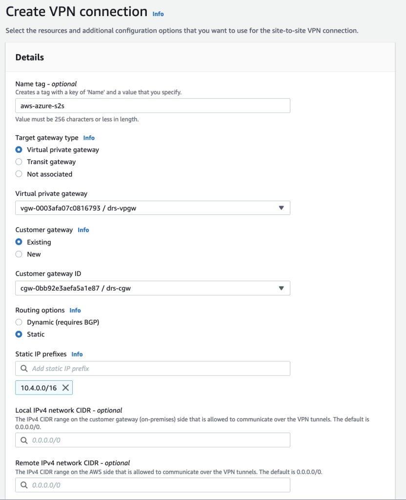 AWS VPN Connection creation