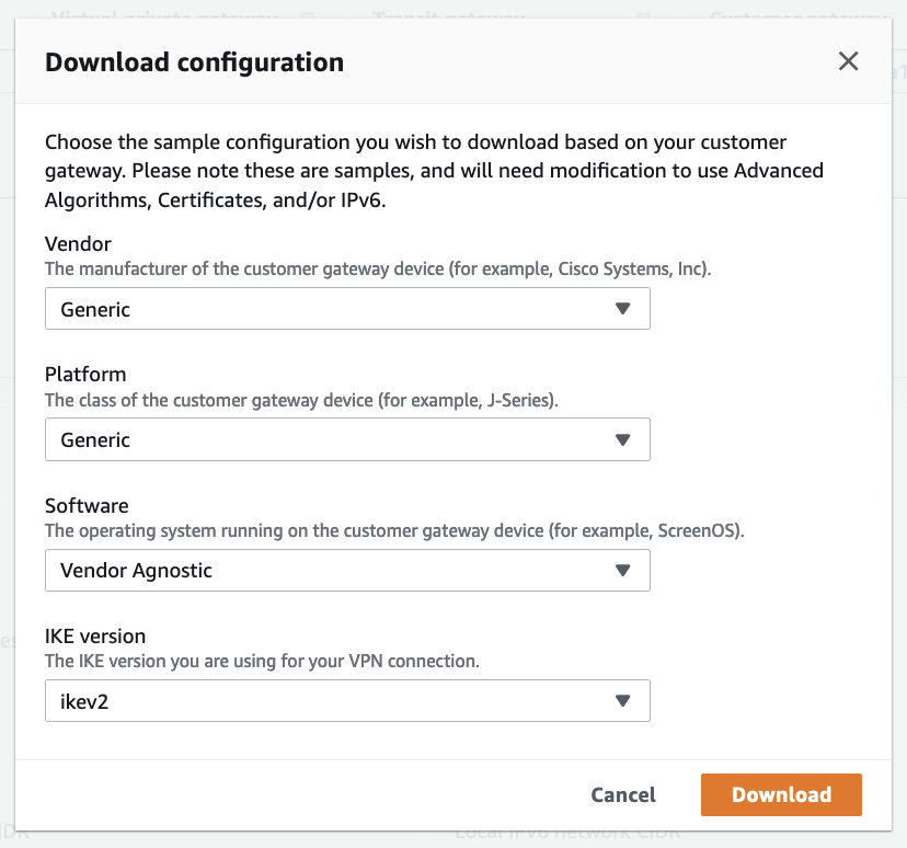 Download configuration for Vendor