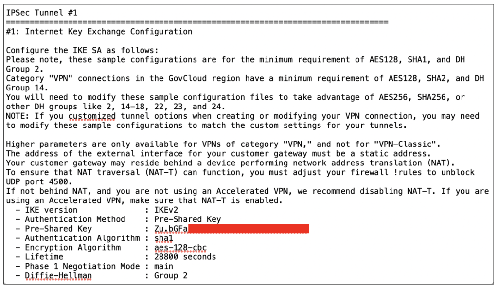 IPsec tunnel configuration details