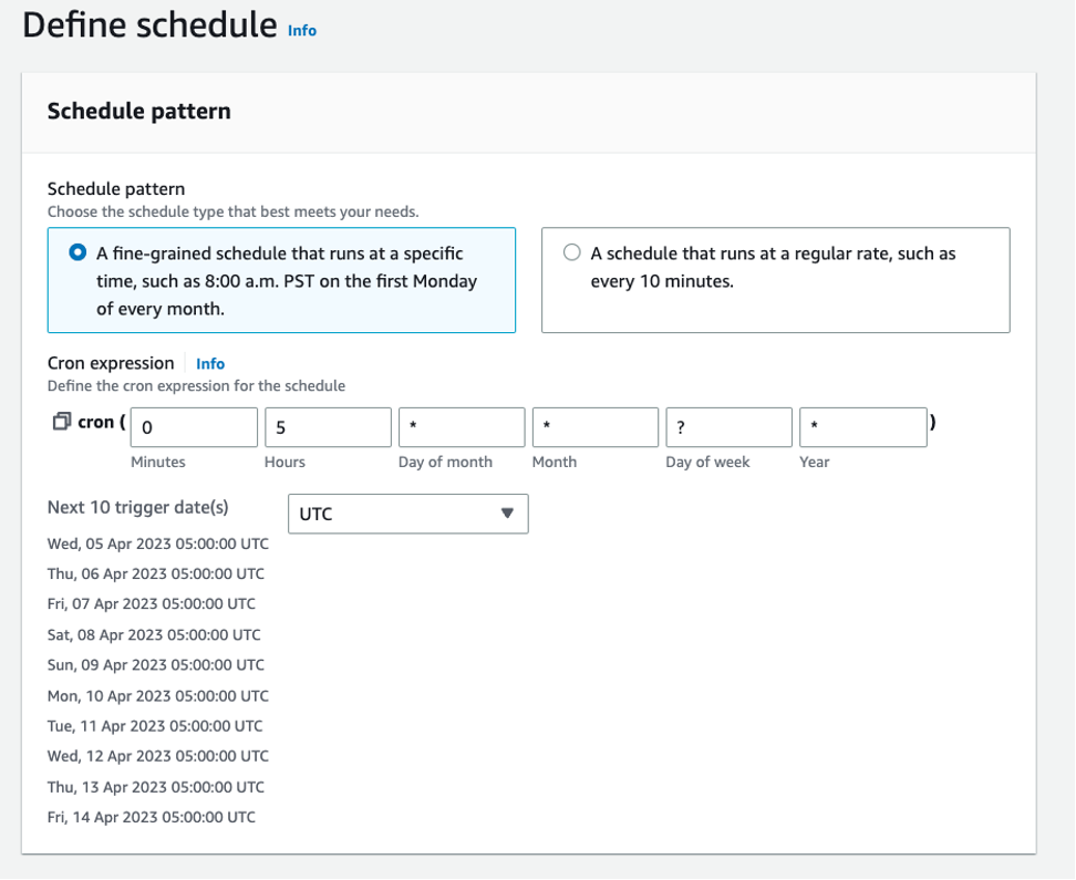 Screen grab showing the edit capability of the Amazon EventBridge scheduled standard rule