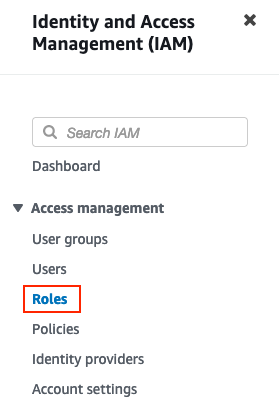 IAM navigation pane highlighting Roles