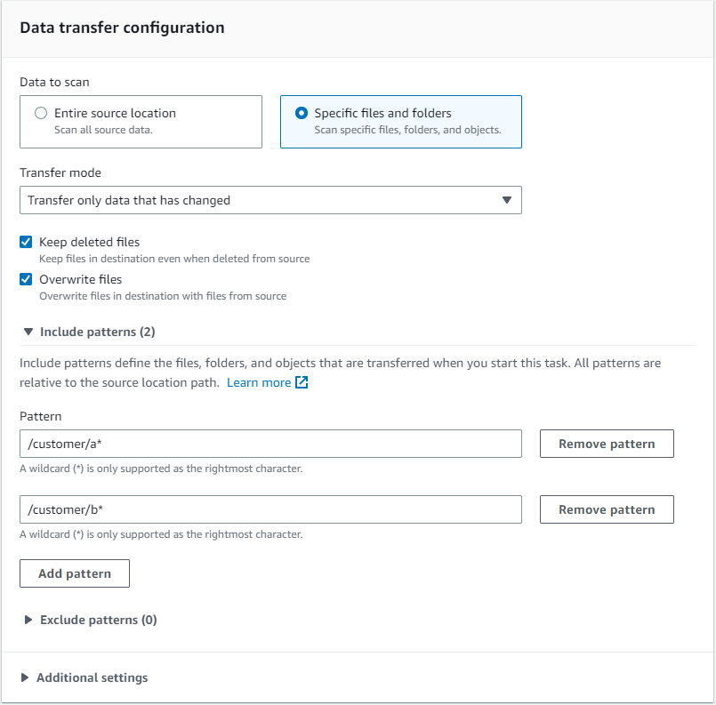 Figure 4 shows task filtering options using include patterns to specific folder paths.