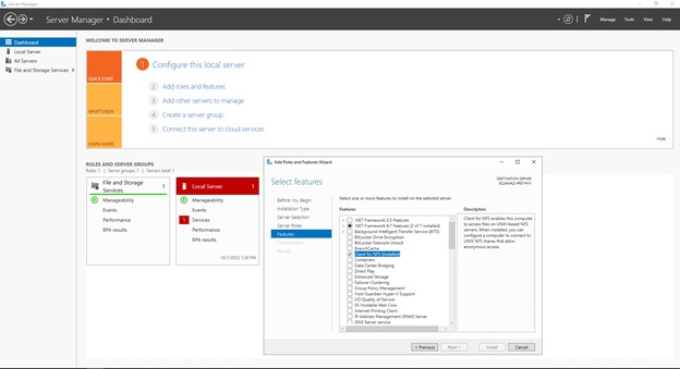 Figure 1 Installing the NFS client on Windows Server