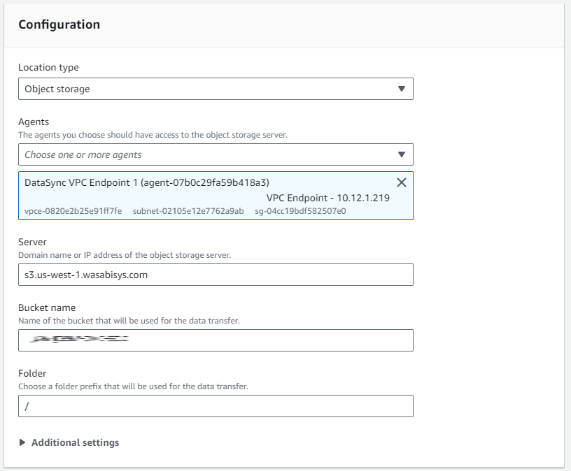 [Alt Text] Wasabi Object Storage DataSync location