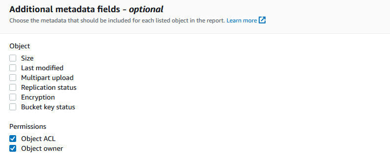 Example Amazon S3 Inventory report configuration