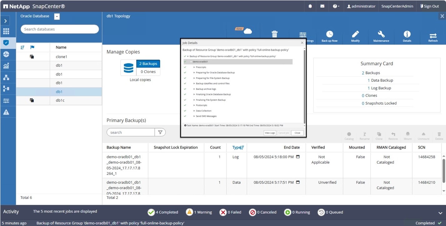 Figure 10– Monitoring the backup job