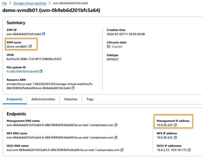 	 		Figure 3 – Navigating to the FSx for NetApp ONTAP storage virtual machine