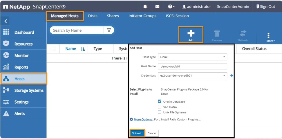 Figure 5 – Adding the EC2 Oracle database host