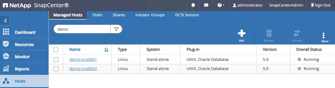 Figure 6 – Managed hosts landing page