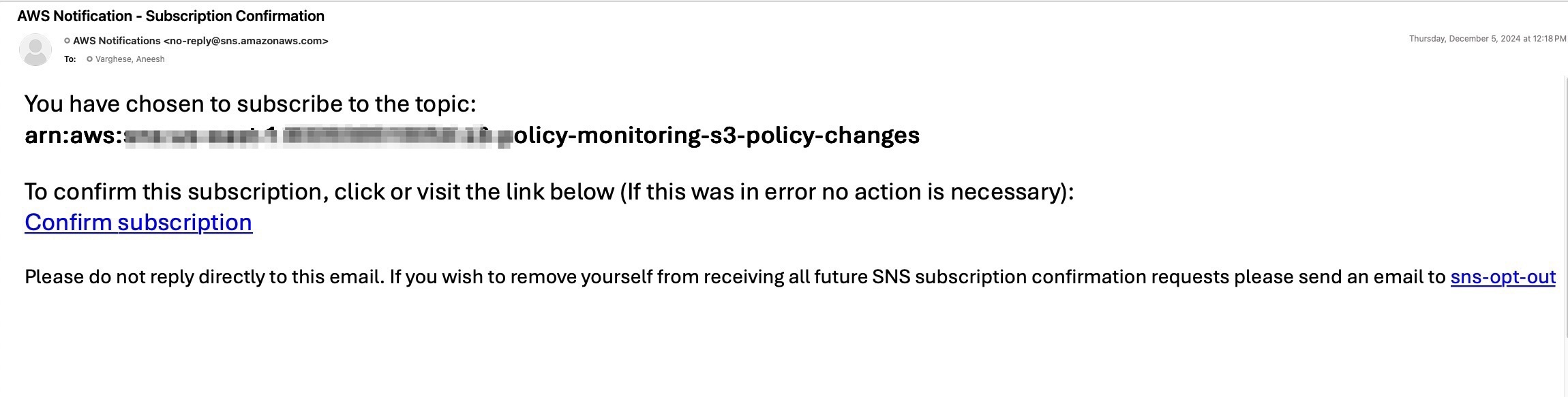 Amazon SNS subscription email confirmation