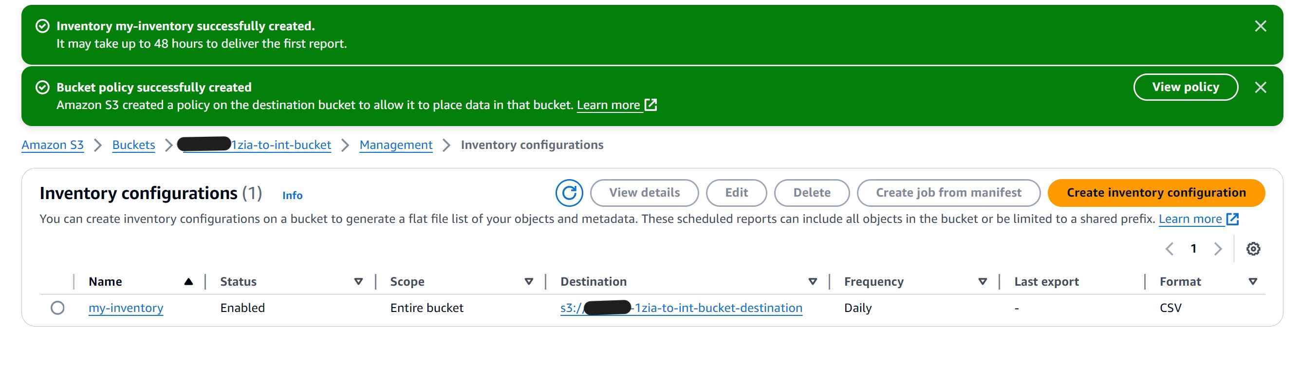 Figure 10: Depiction of successful creation of an inventory configuration