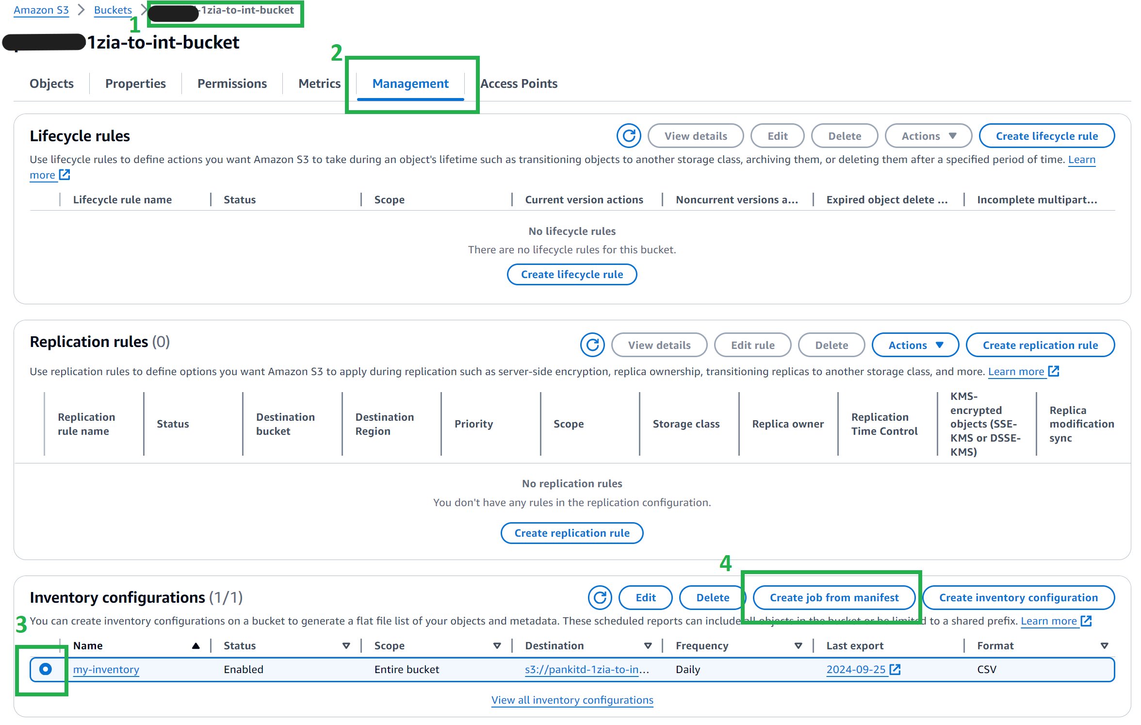 Figure 11: Steps for creating an S3 Batch Operations job from a manifest file