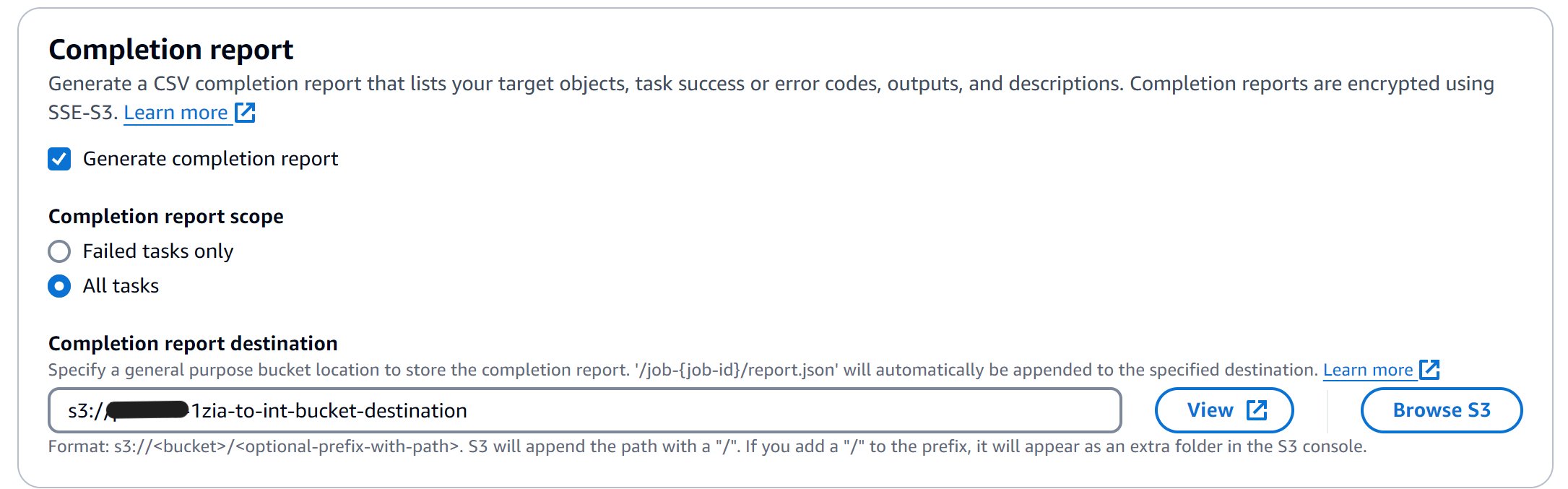 Figure 14: Select the destination for your S3 Batch Operation job’s completion report