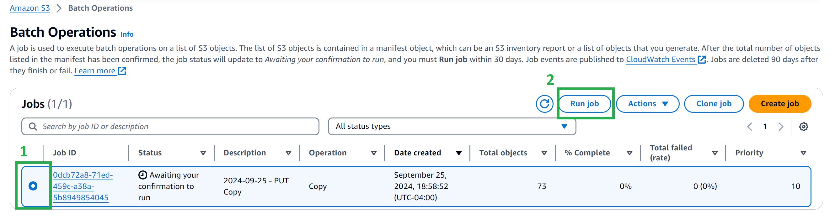Figure 18: Run the S3 Batch Operation job