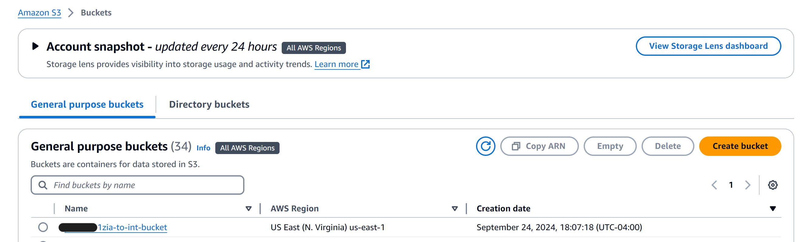 Figure 2: S3 buckets view on AWS Management Console