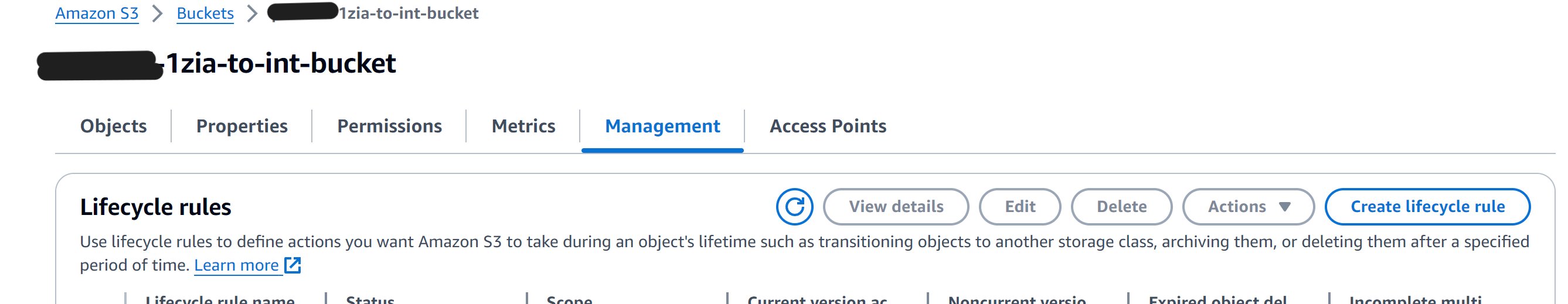 Figure 3: Management tab of the S3 Bucket