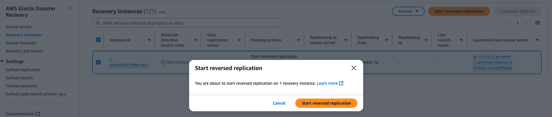 After successful launch of new production servers, reverse replication to Recovery Region helps in protecting them from disasters
