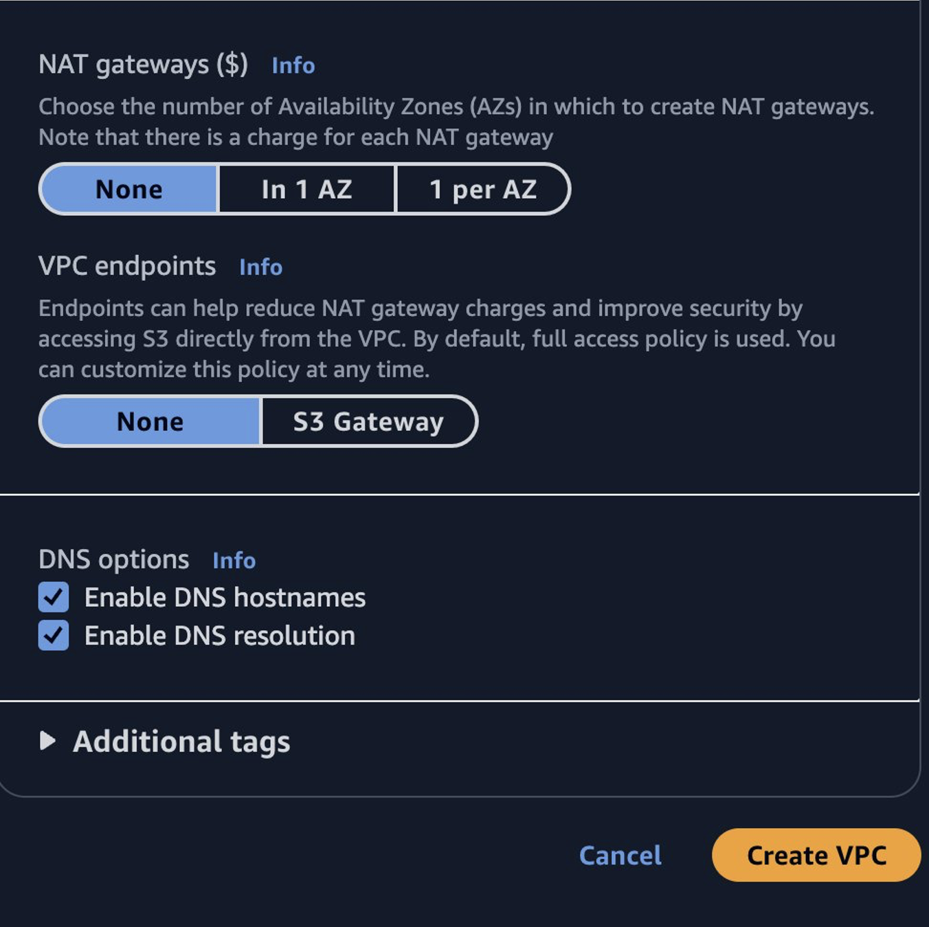 AWS Management Console VPC settings Part 3